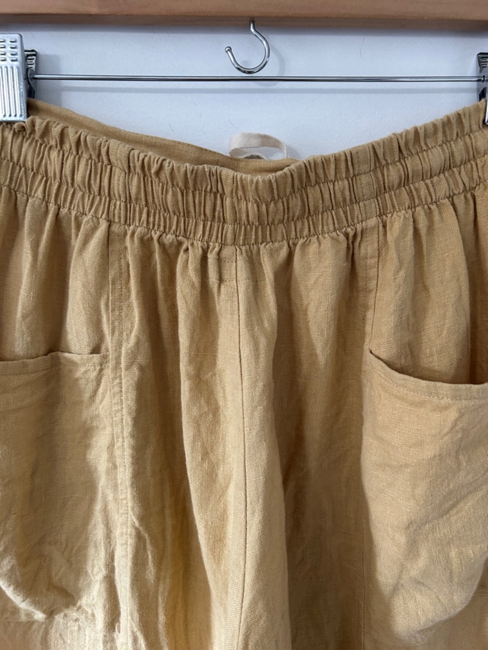 Flax Linen Wide-Leg Pants Women’s S Mustard Yellow Elastic Waist Beach Casual - Picture 6 of 16